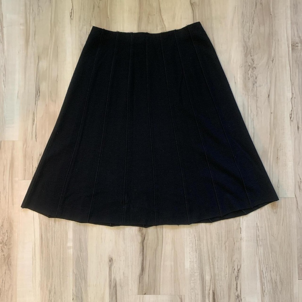 Eileen Fisher Black Slatted Pattern Midi Skirt Zipper Back Small
